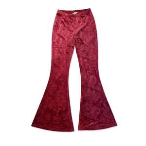 Earthbound Trading Co. Floral Velvet Flare Pants Boho 70s Retro Festival Hippie
